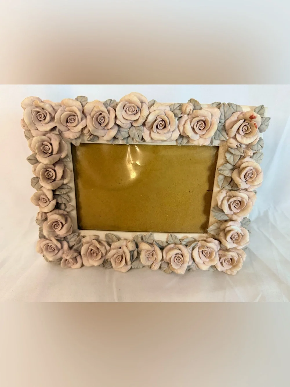 Cynthia Rowley 3.5”X3.5” Frame Ornate Cream Gold 3D Roses Cottage Shabby Chic